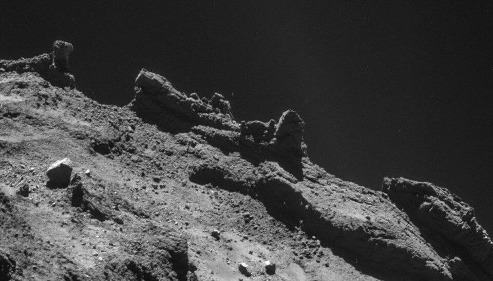 Billede af kometen taget af Philea fra ti kilometers afstand fra overfladen. Foto: ESA