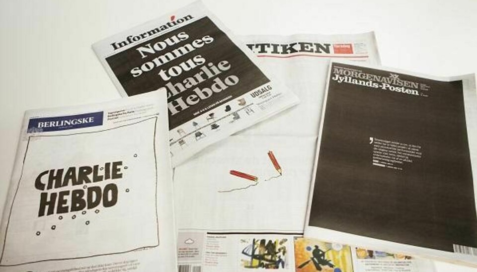 Sådan så forsiderne ud på fire danske morgenaviser torsdag. Foto: Erik Refner/SCANPIX