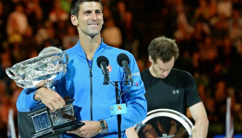 Serberen Novak Djokovic vandt søndag sin femte Australian Open-titel ved at slå englænderen Andy Murry. Foto: Mal Fairclough/Scanpix.