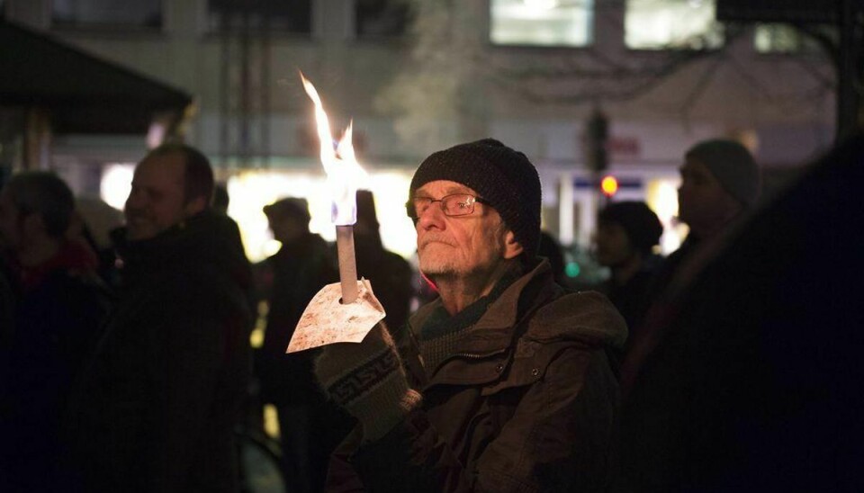 Anti-islam-demonstranter i Aarhus, mandag den 19. Januar, 2014. Foto: Jens Thaysen/Scanpix