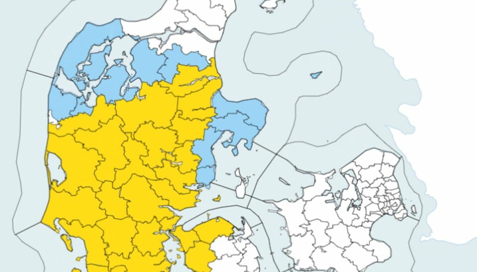 DMI advarer mod tæt rimtåge i store dele af Jylland og på Vestfyn. Foto: DMI. DMI advarer mod tæt rimtåge i store dele af Jylland og på Vestfyn. Foto: DMI.