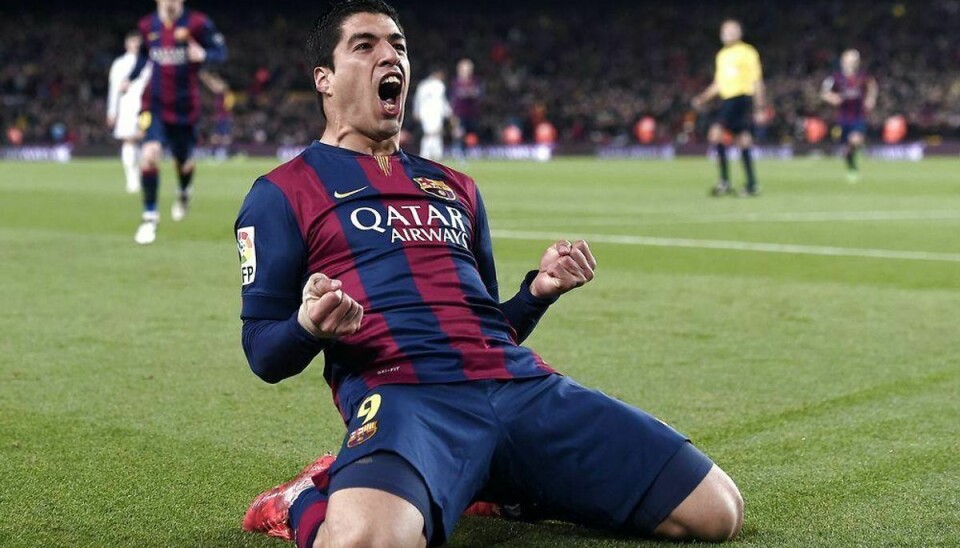 Suárez fejrer her sit mål for Barcelona i opgøret mod Real Madrid. Foto: JOSEP LAGO/Scanpix.