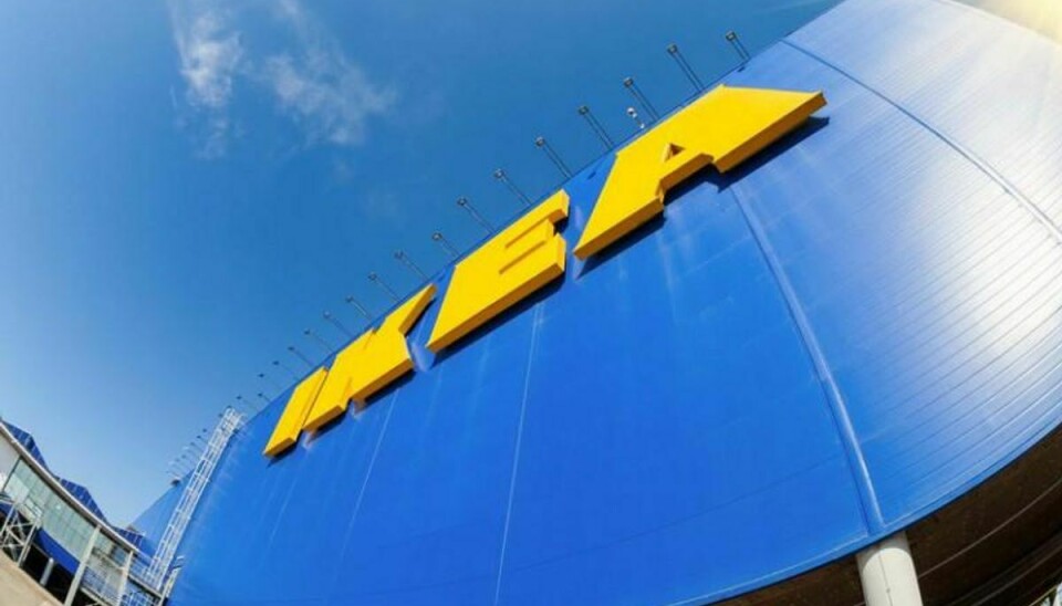 SAMARA, RUSSIA – APRIL 19, 2014: IKEA flags against sky at the IKEA Samara Store. IKEA is the world’s largest furniture retailer. It was founded in Sweden in 1943