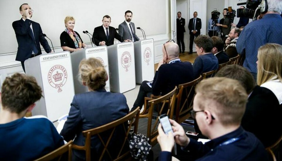 Pressemøde om trepartsforhandlinger i Statsministeriet. Foto: Liselotte Sabroe/Scanpix