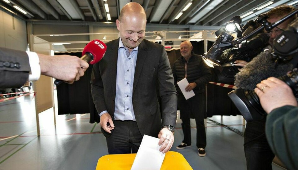 Ifølge prognose fra DR kommer De konservatives formand Søren Pape ind i folketinget. Foto: Henning Bagger/Scanpix.