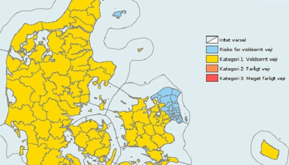 Det er dette område, der bliver ramt af tågen. Foto: DMI.