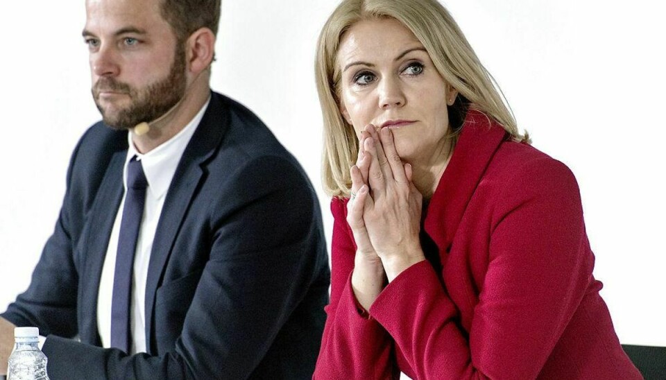 Partilederne mødes i publicistklubben. Her afgående statsminister Helle Thorning-Schmidt med De Radikales leder Morten Østergaard.