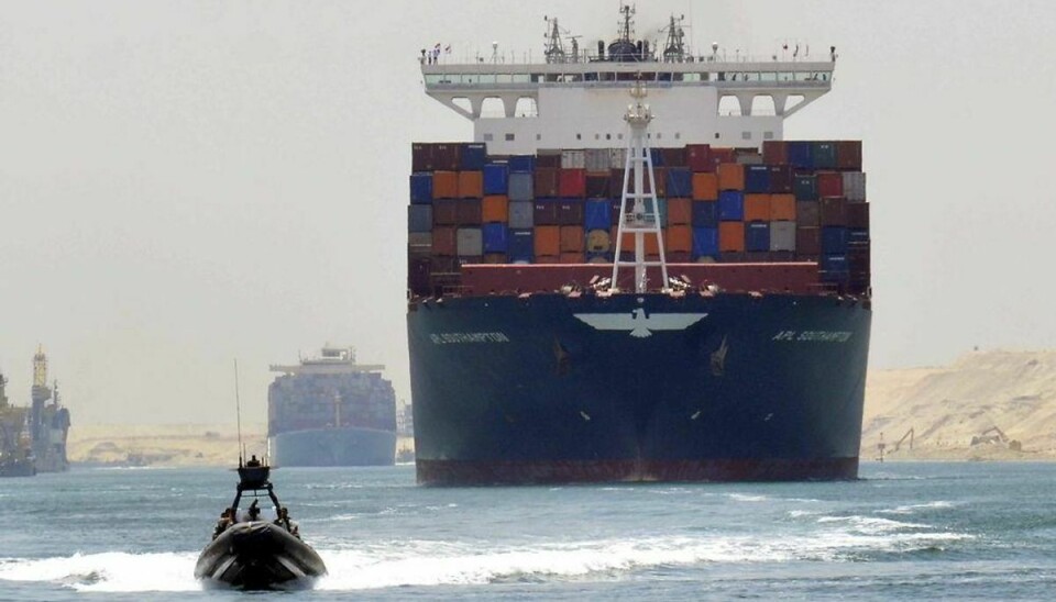 Lørdag blev den nye Suez-kanal prøvesejlet af flere fragtskibe – heriblandt et Mærsk-skib. Foto: Scanpix