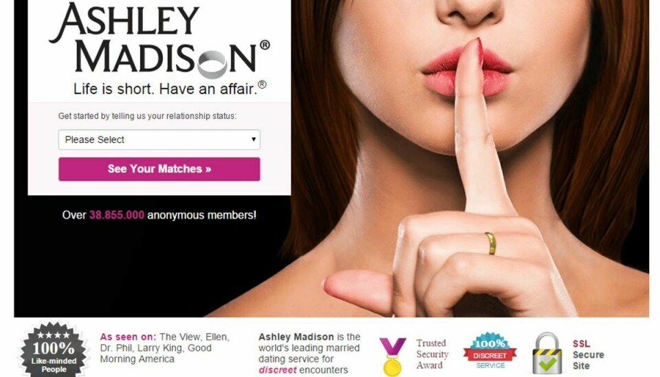 Det er brugerne af datingsitet Ashley Madison, der nu bliver udstillet. Foto: Screenshot.
