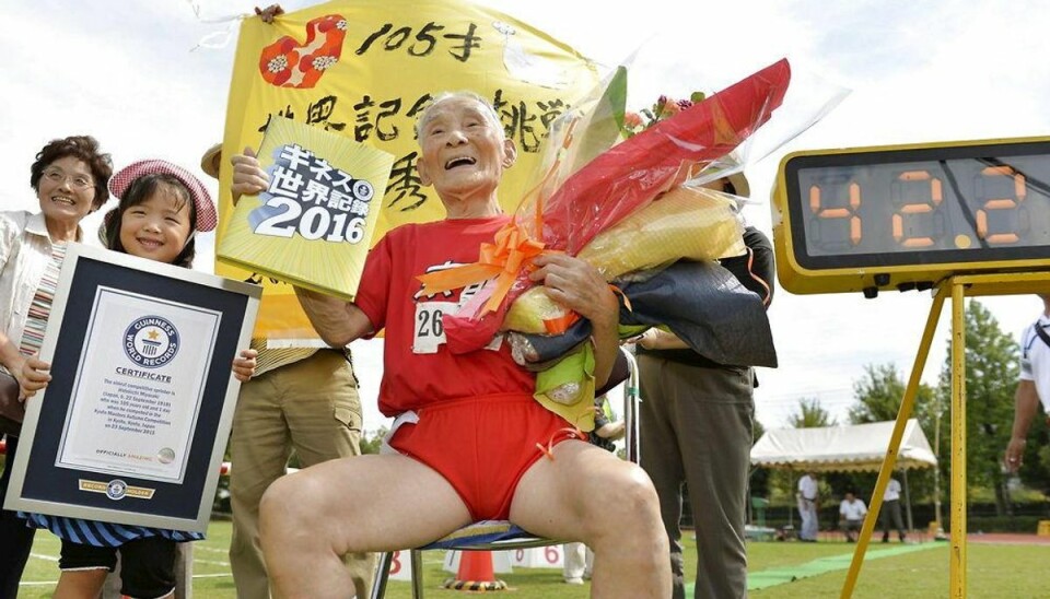105-årig deltager i 100 meter løb Foto: KYODO/Scanpix.