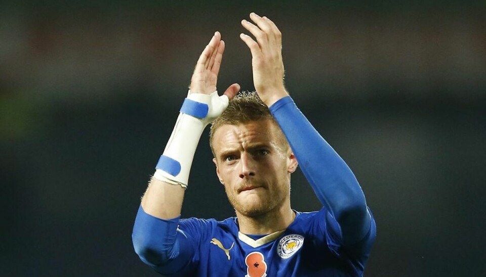 Leicester og Schmeichel på engelsk himmelflugt Jamie Vardy. Foto: Andrew Boyers/Scanpix.