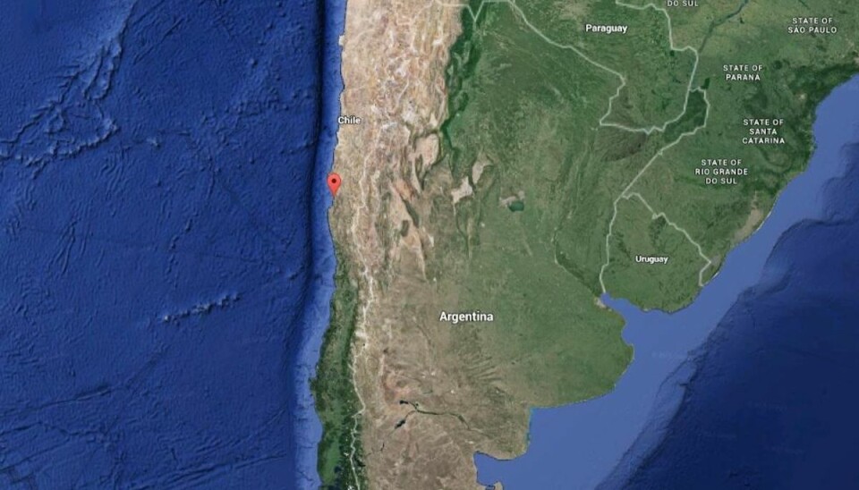 Kraftigt jordskælv rammer Chile Jordskælvet ramte ud for kysten i QuiqimFoto: Google Earth