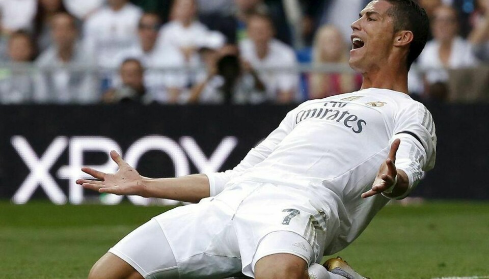 Cristiano Ronaldo jubler over sit mål. Foto: JUAN MEDINA/Scanpix.