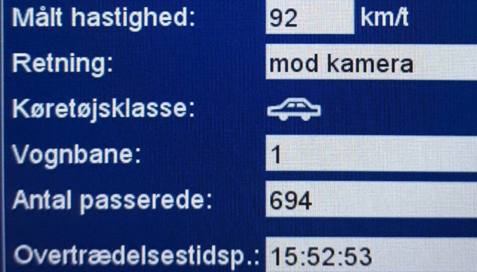 92 i en 60-zone. Det koster et klip. Foto: Syd- og Sønderjyllands Politi.