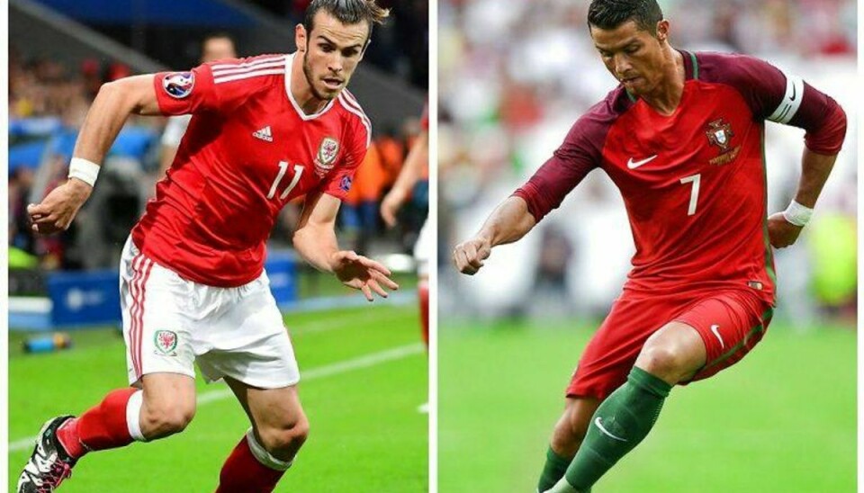 Her ses Cristiano Ronaldo (t.h.) og Gareth Bale fra Wales (t.v.). Foto: Scanpix.