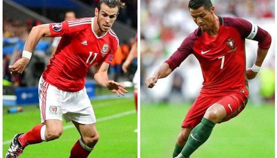 EM LIVE: Portugal møder Wales Her ses Cristiano Ronaldo (t.h.) og Gareth Bale fra Wales (t.v.). Foto: Scanpix.