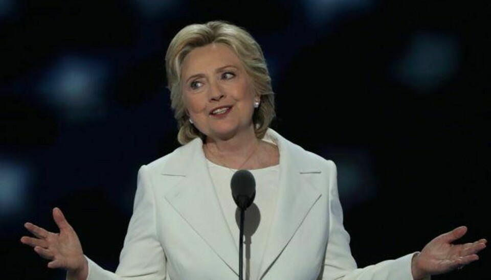 Fra talerstolen i Philadelphia har Hillary Clinton accepteret at blive Demokraternes præsidentkandidat ved valget 8. november. Foto: Alex Wong/AFP
