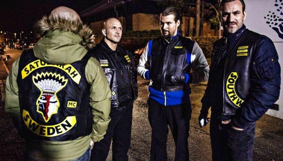 Fire mænd med tilknytning til rockergruppen Satudarah er blevet anholdt for ikke at ville stoppe i en rutinekontrol. På billedet ses fire fra den svenske afdeling af gruppen. (Foto: Søren Bidstrup/Scanpix 2014)