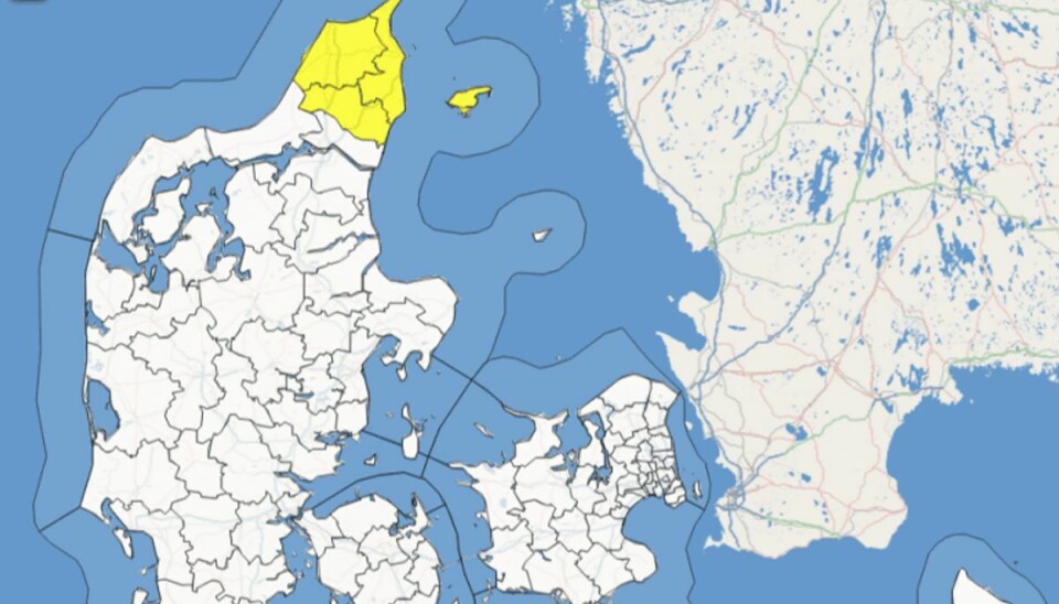 Her har stormen ramt – og den voldsomem blæst fortsætter søndag formiddag. Foto: DMI. Her har stormen ramt – og den voldsomem blæst fortsætter søndag formiddag. Foto: DMI.