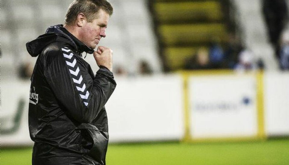Lettet OB-træner om sjælden sejr: Det giver lidt ro på Kent Nielsen råbte højt og var bekymret i det meste af anden halvleg i OB’s 1-0-sejr over Brøndby. Foto: Johnny Wichmann / Billedbyroet/Scanpix