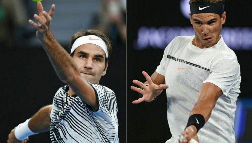 Roger Federer (tv.) og Rafael Nadal kender hinanden særdeles godt, og søndagens finale bliver endnu et slag mellem de to. Fotocollage: Scanpix