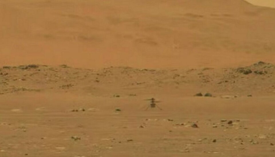 Helikopter letter fra Mars Den lille helikopter letter fra Mars´overflade. Foto: NASA