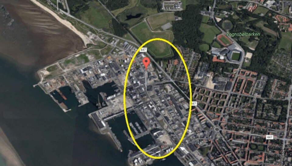 Vindmølletransport væltet: Vej blev spærret Det er her på H.E. Bluhmes Vej vindmølletransporten er væltet. Foto: Google Maps.
