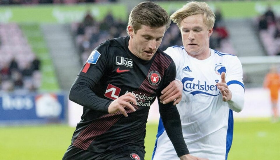 FC Midtjyllands Anders Dreyer scorede til 2-0 i torsdagens sejr over FCK. Foto: Bo Amstrup/Scanpix