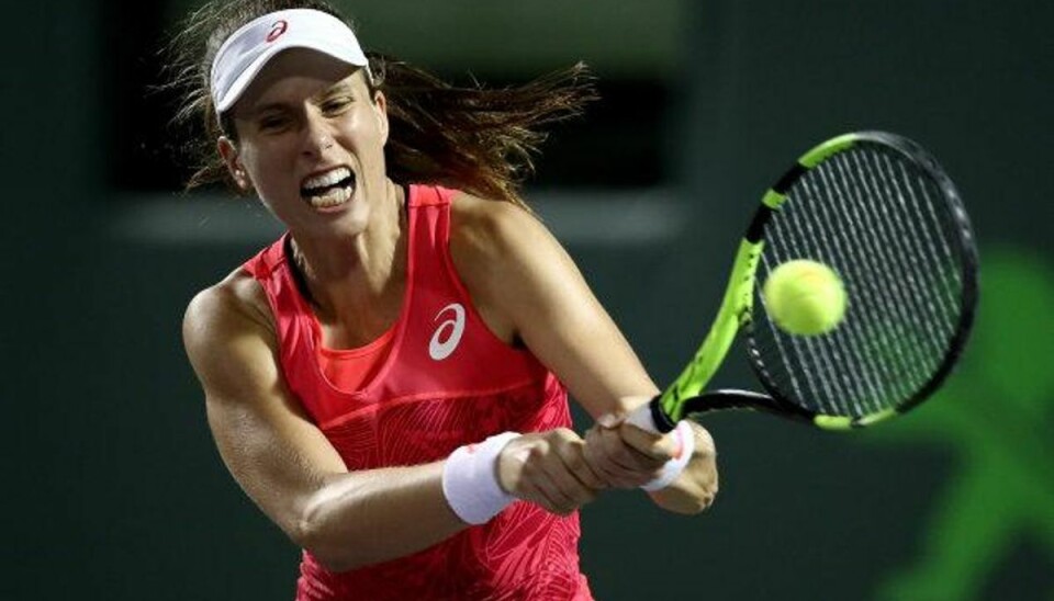 Wozniacki kan spille sig tilbage i top ti med finalesejr Johanna Konta slog Venus Williams i semifinalen i Miami Open. Nu venter Caroline Wozniacki i finalen. Foto: Julian Finney/AFP