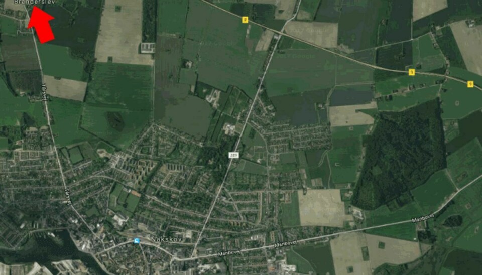 Manden er forsvundet fra Branderslev, der ligger nord for Nakskov. Foto: Google Maps.