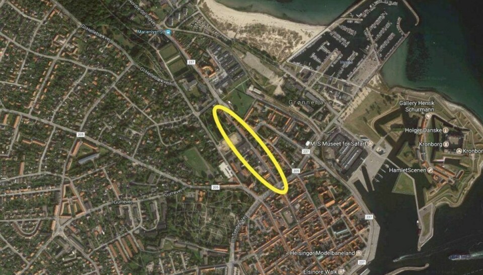 Mand forsøger at dræbe konen med hammer Det var her på Lundegade i Helsingør, manden slog sin kone i hovedet med en hammer. Foto: Google Maps.