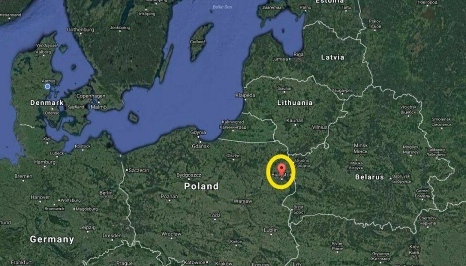 10.000 personer evakueres søndag formiddag ved den polske by Bialystok. Foto: Google Maps