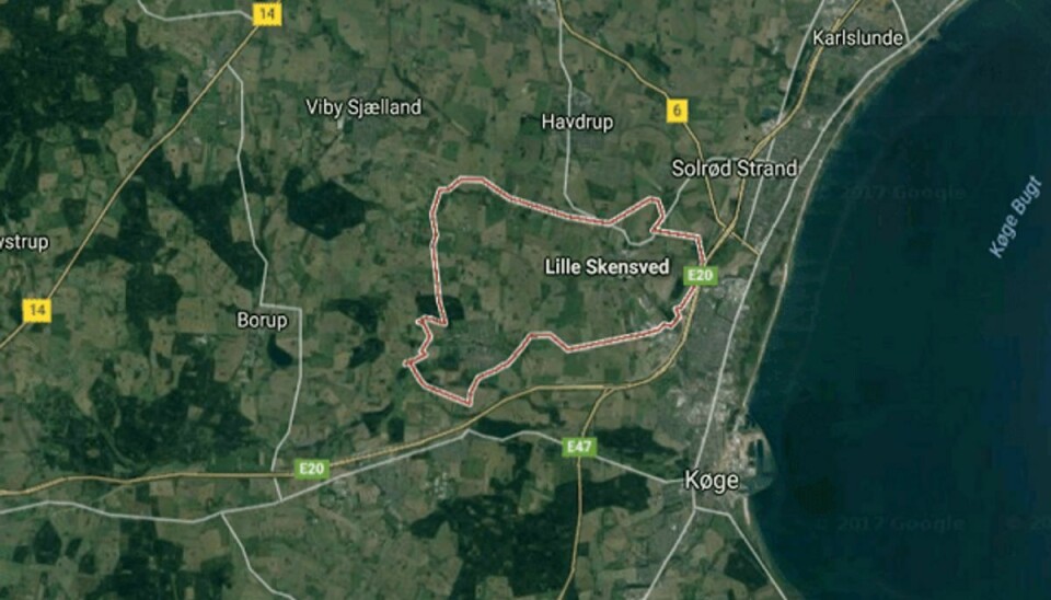 Flyet nødlandede her ved Lille Skensved. Ingen kom til skade. Foto: Google Maps.