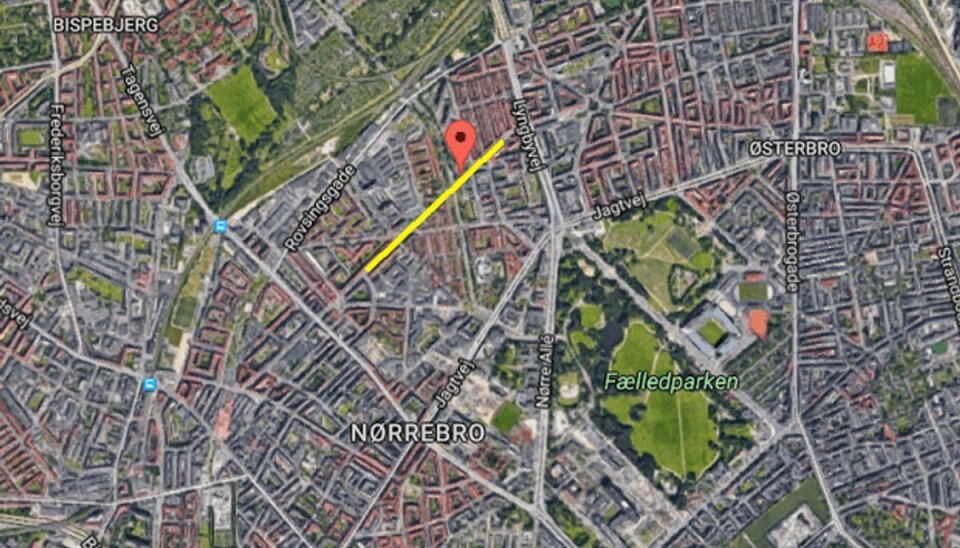 Politiet finder pistol efter muligt skyderi på Nørrebro Haraldsgade ligger på det ydre Nørrebro. Foto: Google Maps.