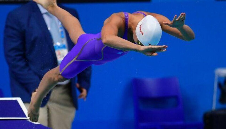 Pernille Blume er sikkert i finalen i 50 meter fri ved VM på langbane i Budapest, efter hun lørdag slog sin egen danske rekord i semifinalen. Foto: Martin Bureau/AFP