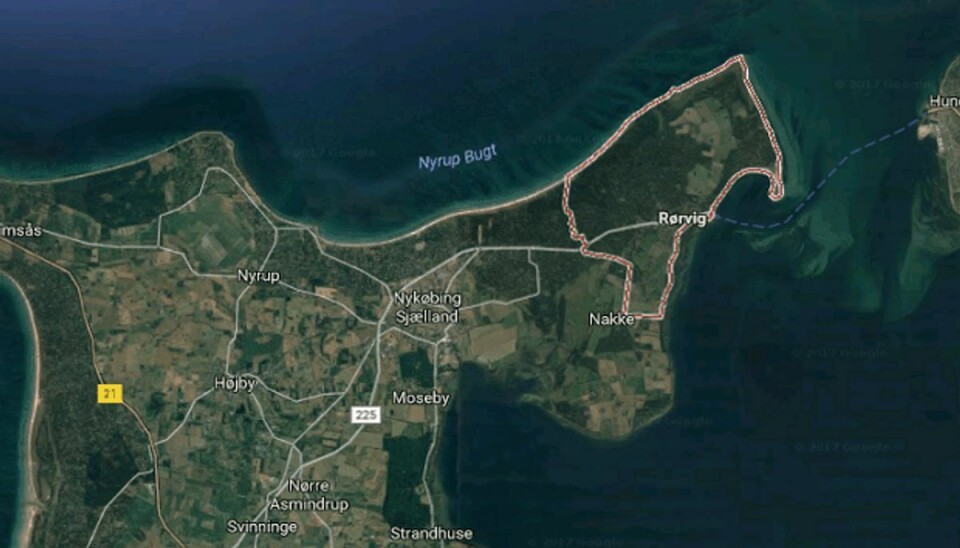 32-årig kæmper for livet efter badeulykke Det var her mellem Rørvig og Nykøbing Sjælland, hvor ulykken skete. Foto: Google Maps.