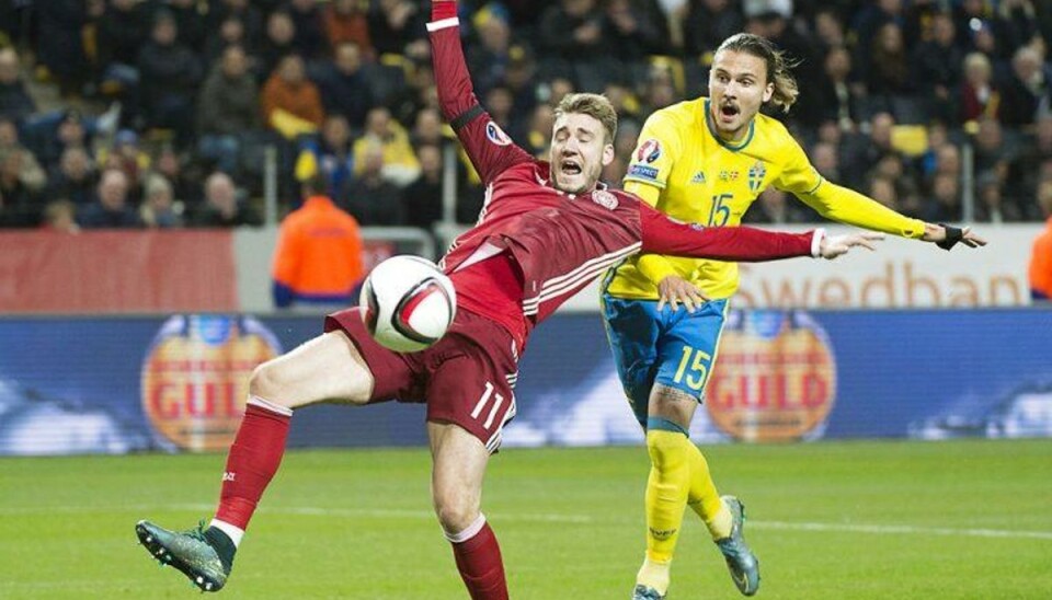 Bendtner gør comeback på landsholdet. Sidste gang Nicklas Bendtner optrådte på landsholdet var i de to afgørende playoff-kampe om EM-deltagelse mod Sverige i november 2015. Foto: Claus Bech/Scanpix Bendtner gør comeback på landsholdet. Sidste gang Nicklas Bendtner optrådte på landsholdet var i de to afgørende playoff-kampe om EM-deltagelse mod Sverige i november 2015. Foto: Claus Bech/Scanpix