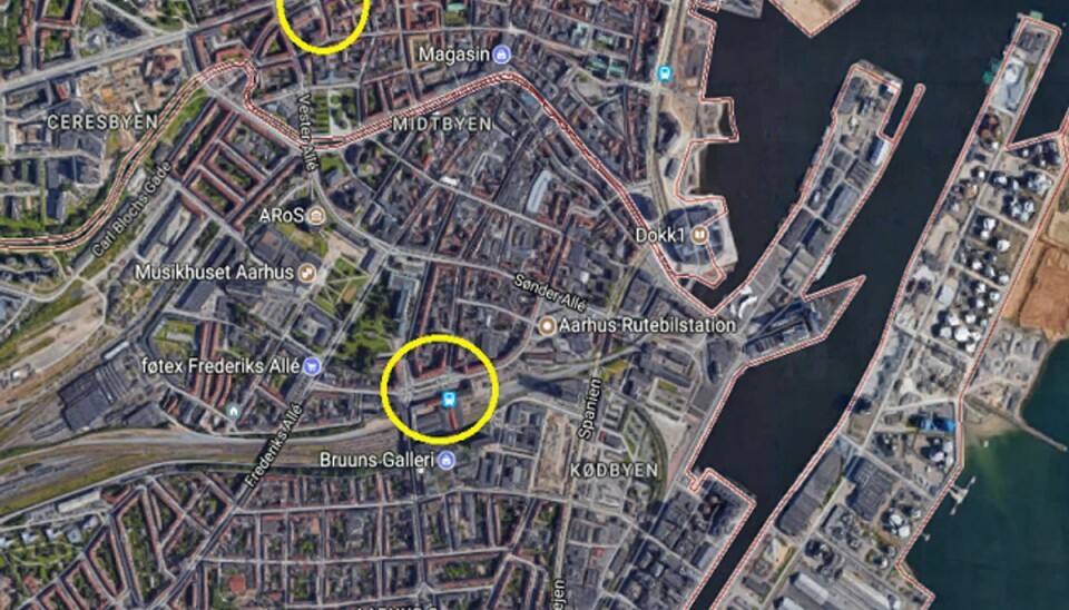 Krænkeren opererer fra midtbyen omkring Banegården og Vesterbro Torv. Foto: Google Maps.