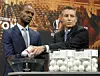 epa06382942 Michael Heselschwerdt (R), Head of Club Competition, next to former French soccer player Eric Abidal (L), ambassador for the UEFA Europa League final in Lyon, removes the balls containing the names of the soccer clubs during the drawing of the fixtures for the Europa League 2017/18 Round of 32 at the UEFA headquarters, in Nyon, Switzerland, 11 December 2017. EPA/SALVATORE DI NOLFI