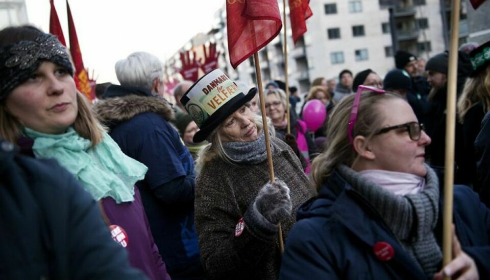 Demonstration om overenskomstforhandlinger foran Kommunernes Landsforening i København torsdag den 22 februar 2018. Foto: Liselotte Sabroe/Scanpix