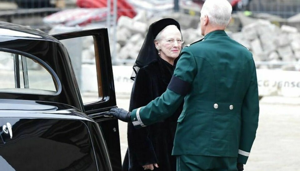 Dronning Margrethe ankommer til sin mands bisættelse. KLIK og se de mange fantastiske billeder fra dagen. (Foto: Bax Lindhardt/Scanpix 2018)