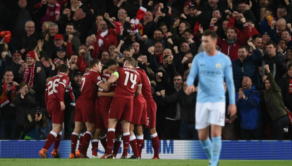 Liverpool scorede tre gange i første halvleg i 3-0-sejren over Manchester City i Champions League-kvartfinalen. Foto: Paul Ellis/AFP