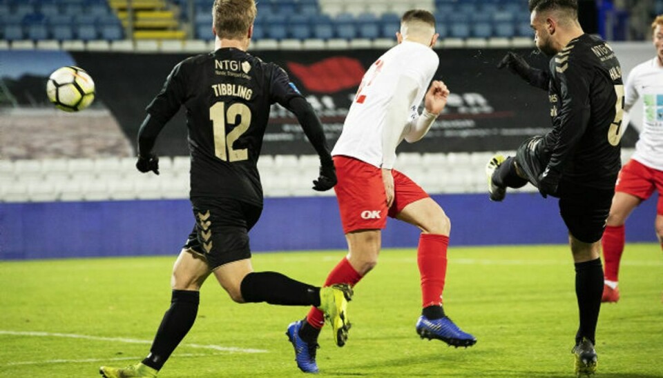 Besar Halimi indledte scoringen for Brøndby i pokalkampen mod Marienlyst efter blot ti minutter. Foto: Carsten Bundgaard/Scanpix