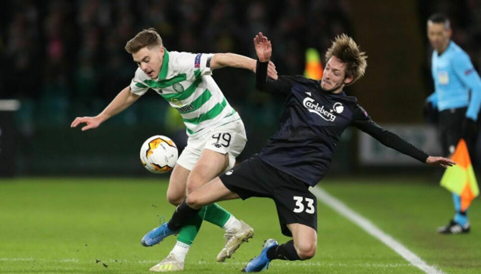 Rasmus Falk og FC København triumferede mod Celtic i Glasgow torsdag aften i returkampen i 16.-delsfinalen i Europa League. Foto: Russell Cheyne/Reuters