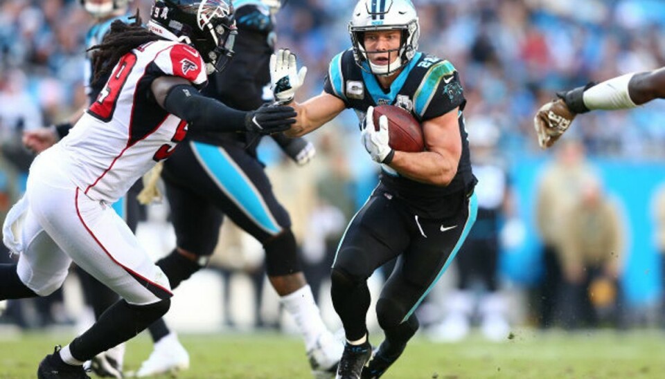 Vild kontrakt: Den bedst betalte i historien Carolina Panthers’ running back Christian McCaffrey løb for over 1000 yards og greb for over 1000 yards i den seneste sæson, hvilket kun to andre før ham har gjort. (Arkivfoto). Foto: Jeremy Brevard/Scanpix