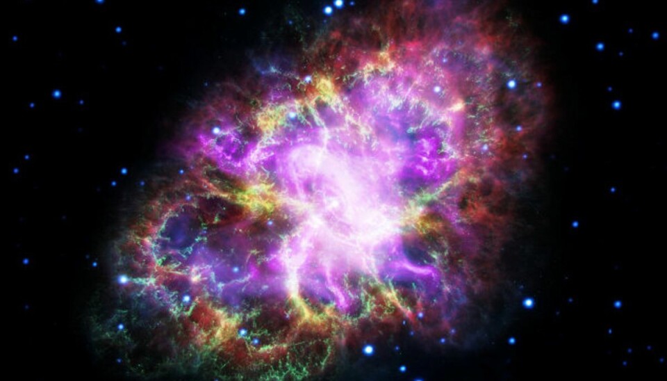 Danske astronomer opdager vildt fænomen Når en stjerne, der har mindst otte gange så stor masse som Solen, dør, sker det i en voldsom eksplosion, som kaldes en supernova. Nu har forskere fra blandt andet Niels Bohr Instituttet observeret den kraftigste supernova nogensinde. Forskerne mener, at den stammer fra et sammenstød mellem to stjerner. (Arkivfoto). Foto: Nasa Nasa/Reuters
