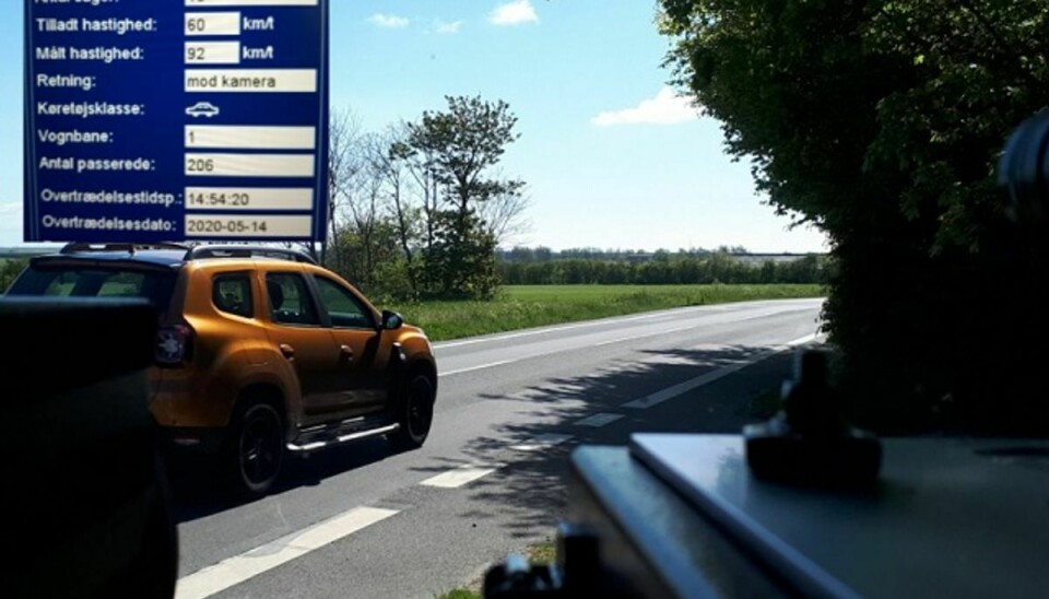 En bilist blev målt til at køre 112 kilometer i timen. I en byzone. Foto: Sydsjællands og Lolland-Falsters Politi.