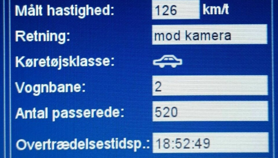To bilister brugte en landevej som en motorvej, da de mandag aften blev blitzet med 126 kilometer i timen. Foto: Syd- og Sønderjyllands Politi