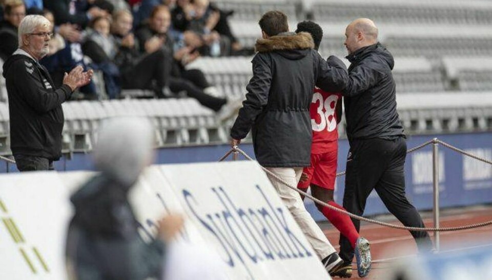 For ti dage siden kom Clinton Antwi til skade efter et uheldigt fald mod AGF. Onsdag bragte han FC Nordsjælland på vinderkurs i pokalturneringen. Foto: Bo Amstrup/Scanpix