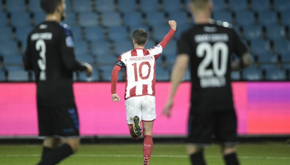 Lucas Andersen scorede kampens ene mål, da AaB vandt 1-0 over OB. Foto: Henning Bagger/Scanpix